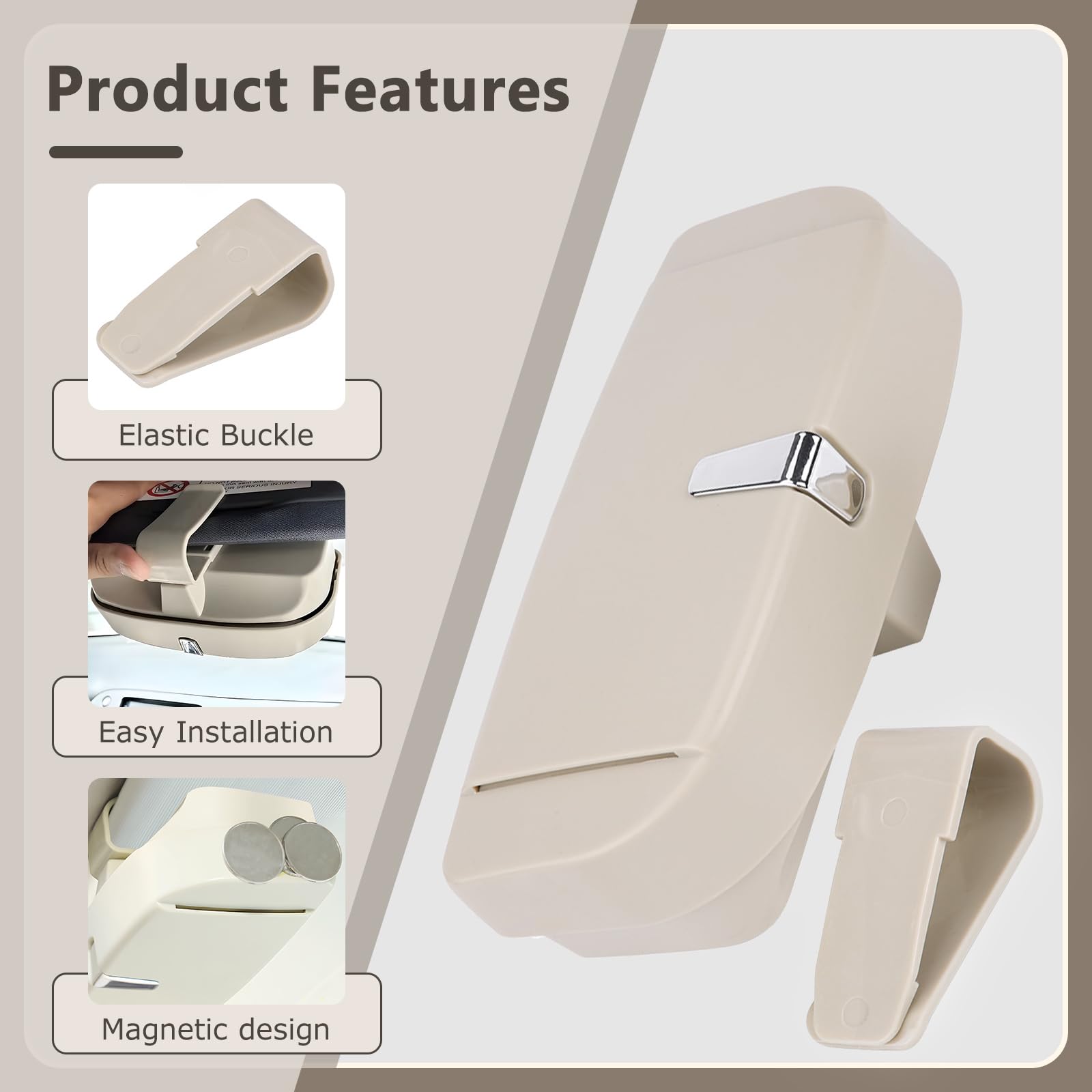 Buachois Porta Occhiali da Sole per Auto,Portaoggetti per Occhiali da Auto in ABS Portaoggetti Portaoggetti Portaoggetti Organizzatore per Occhiali Universitari con Clip per Biglietti da Visita(beige)
