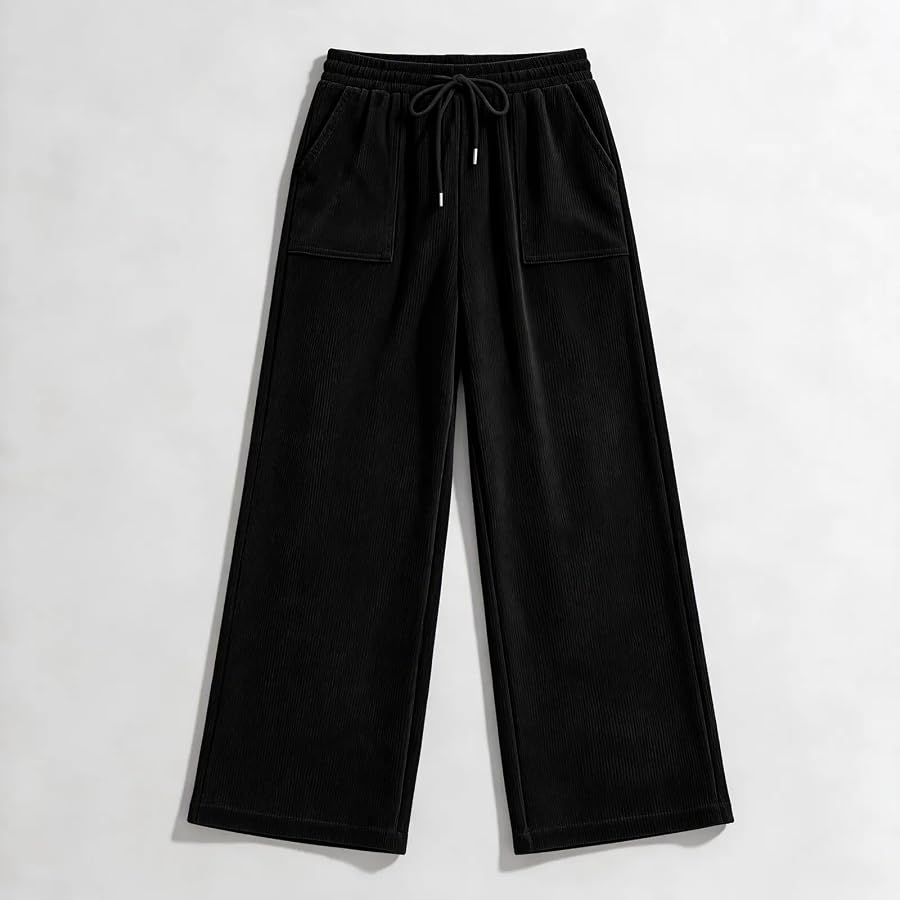 Hosen Damen Cordhose Weites Bein Cord Jogginghose Herbst Winter Damenhosen | Guhmomh Schwarz L Sporthose Freizeithose Elegante Stoffhose Warm Freizeithose Bequeme Arbeitshose Lockere Joggpants Lang Hose, Bild 6