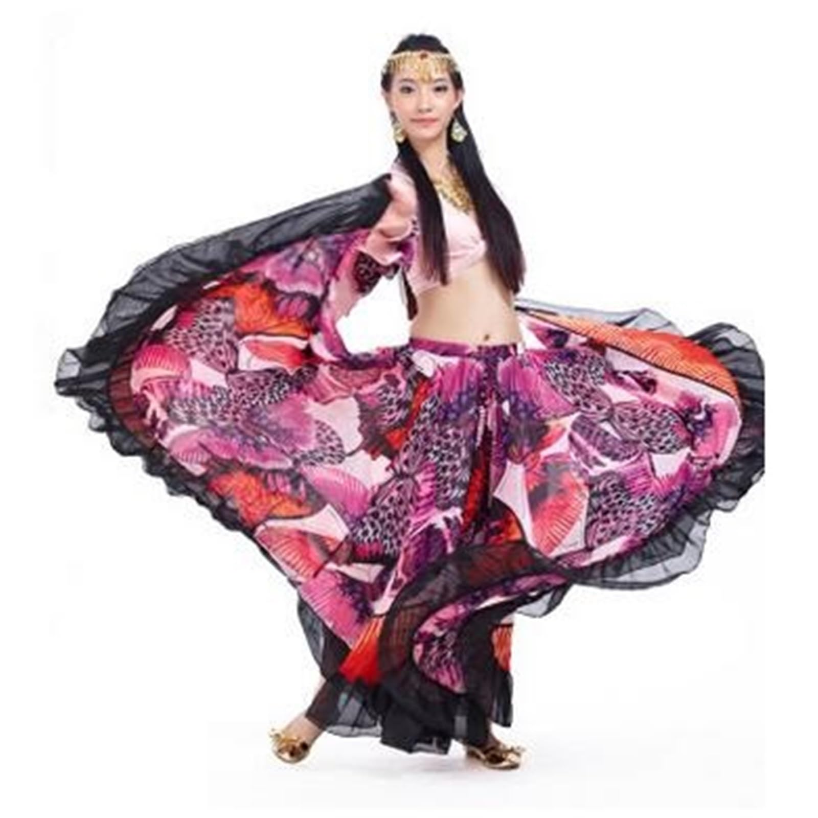 Gonna Lunga da Danza del Ventre a Farfalla Donna, in Chiffon, con Stampa a