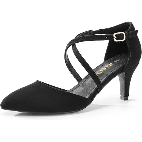 DREAM PAIRS Women's Closed Pointed Toe Dress Pumps Comfort Kitten Mid Heels Cross Strap Wedding Party Dance Shoes
