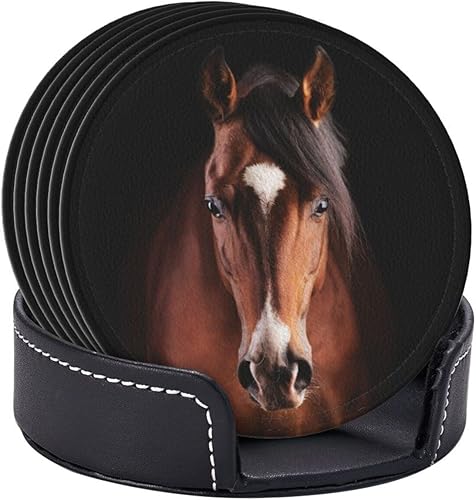 Miniatura 2 de Posavasos de cuero de caballo marrón para bebidas con soporte, juego de 6 posavasos de mesa para beber, sala de estar, cocina, decoración de café