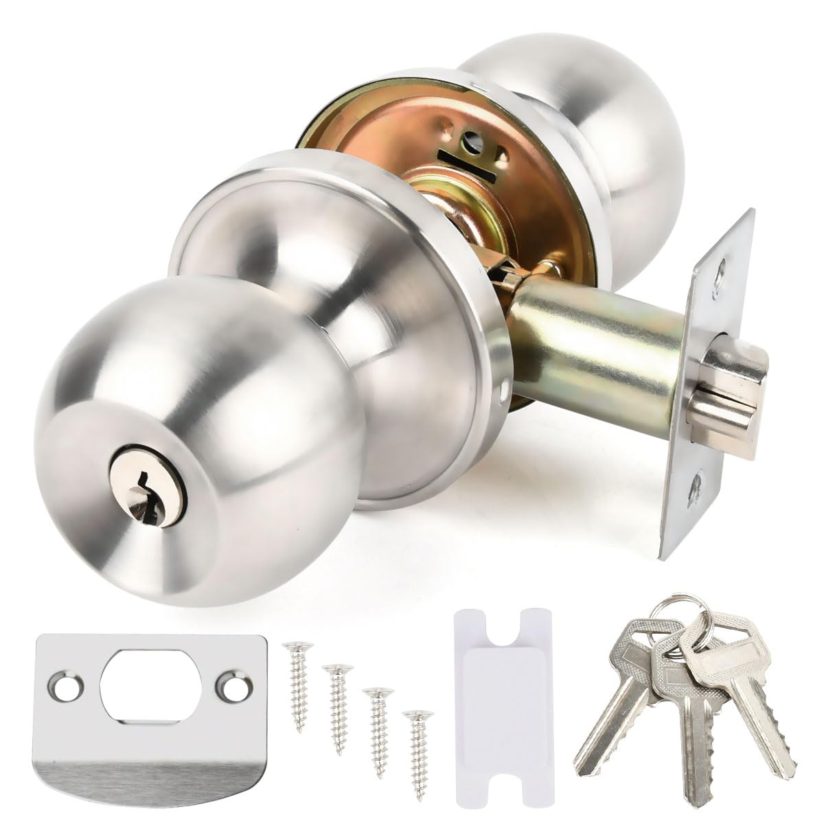 YOPEUC 1 Pack Doorknobs Door Knobs for Interior Doors,Passage Round Door Handles,Internal Door Knobs with Lock and Key Doorknobs,Door Knob for Bedroom,Door Lock Set with Latch 60mm/70mm