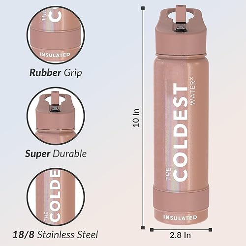 Miniatura 3 de COLDEST Botella de agua deportiva de 24 oz (tapa con pajilla) a prueba de fugas de acero inoxidable con aislamiento al vacío para bebida fría o