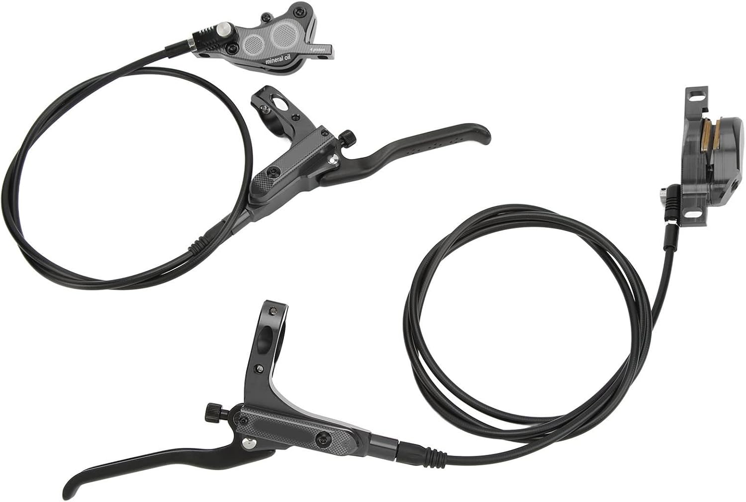 CHICIRIS Mountain Bike 4 Piston Bilateral Oil Brake Hydraulic Disc Brake Set for Jungle Riding Smooth Surface Pads Aluminum Alloy (Black)