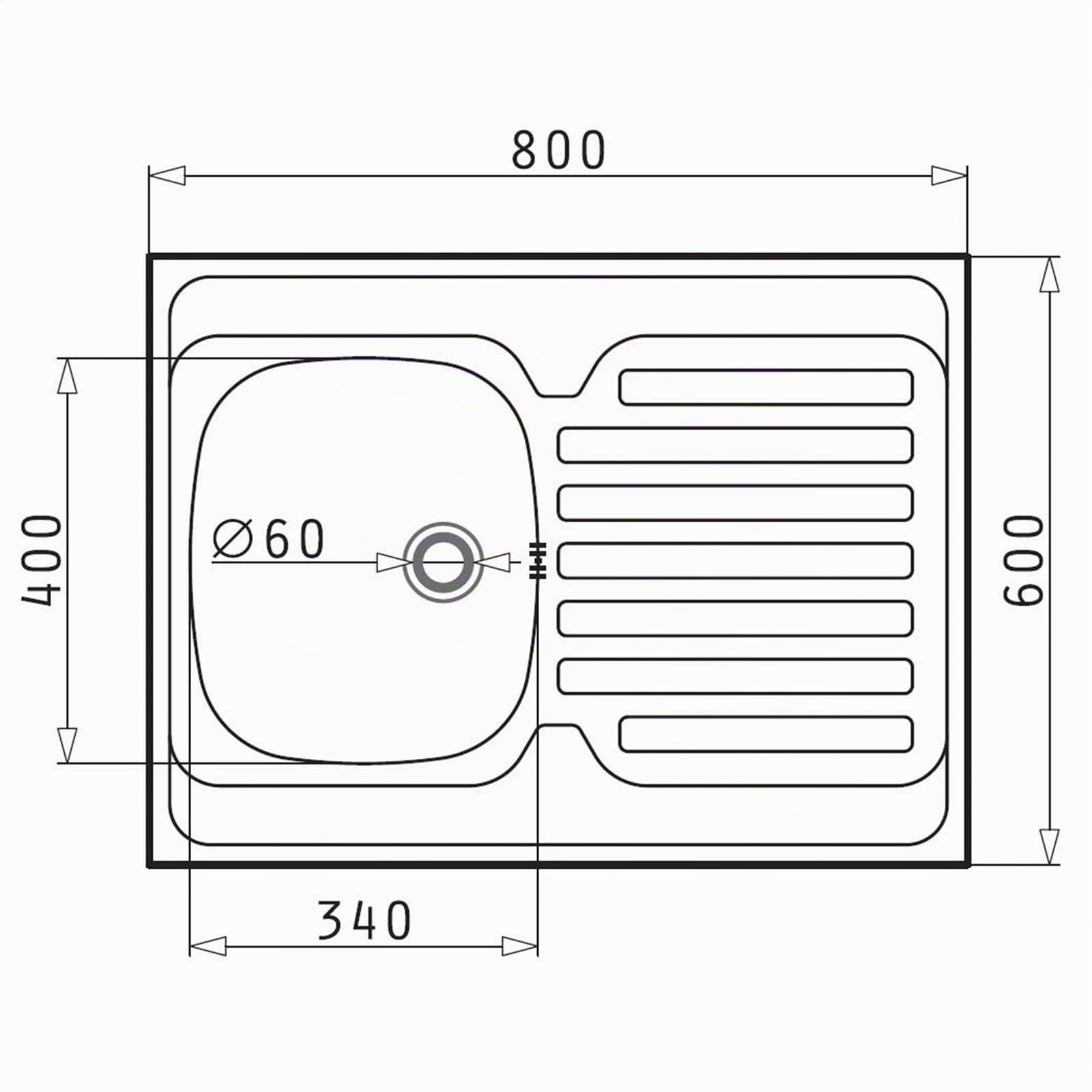 Pyramis INTERNATIONAL (80X60) 1B 1D, Lavello ad incasso in acciaio INOX, liscio, 100111602