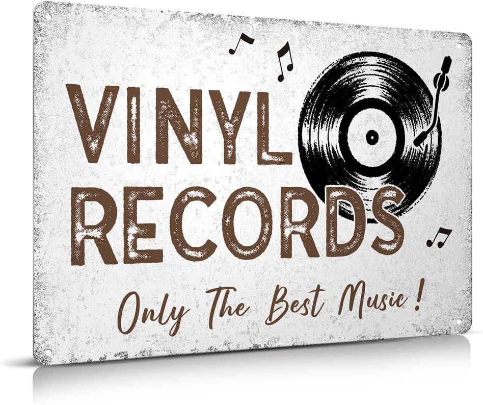 Vintage Music Wall Art-Vinyl Records Only The Best Music Metal Sign for Garage Bar Room12"x8"