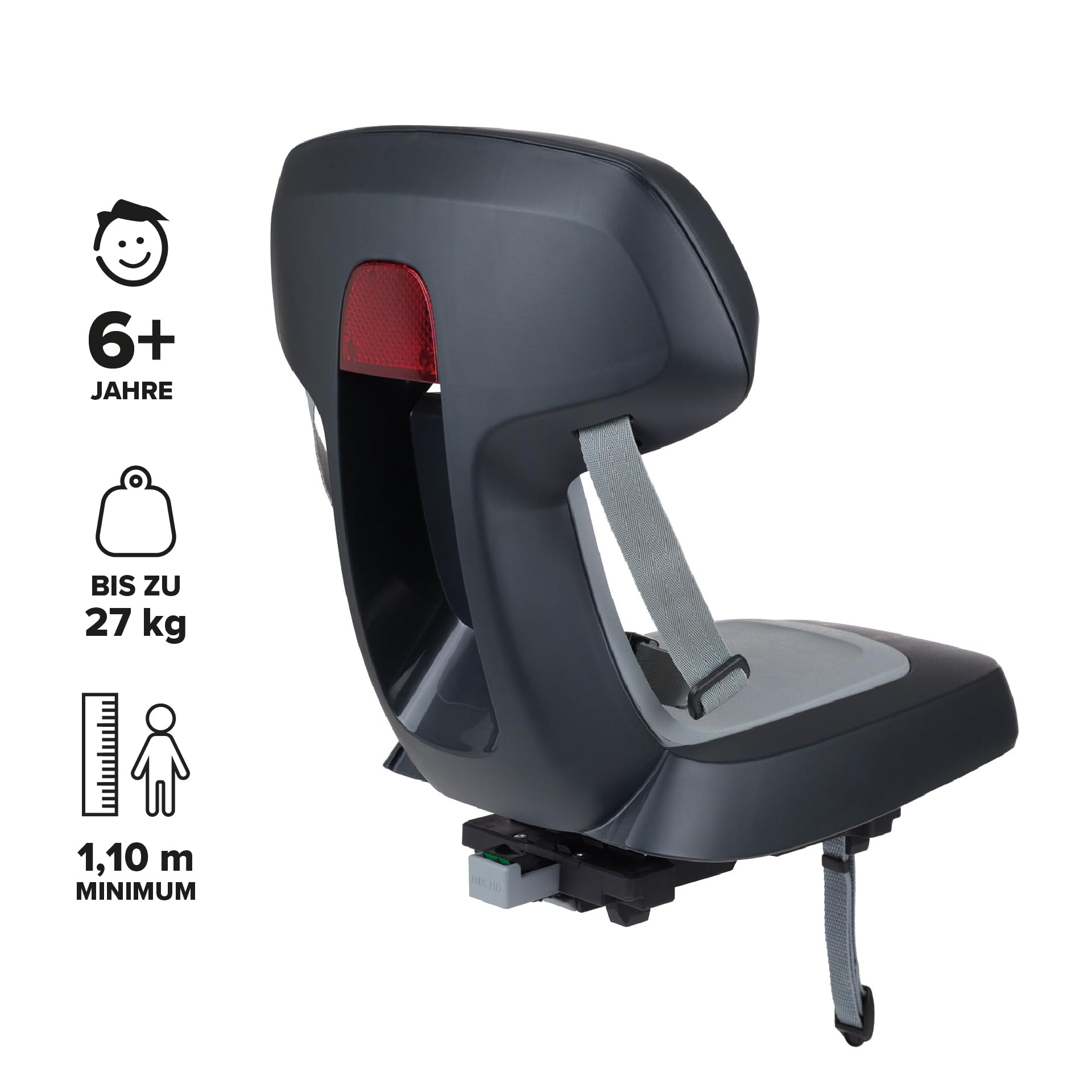 POLISPORT 8636100022 - Guppy Junior Fahrradkindersitz Hinten MIK-HD für Kinder ab 6 Jahren, kompatibel mit Fahrrädern von 24''-29'' und E-Bikes mit MIK HD-Gepäckträger max.27 kg in Dunkelgrau