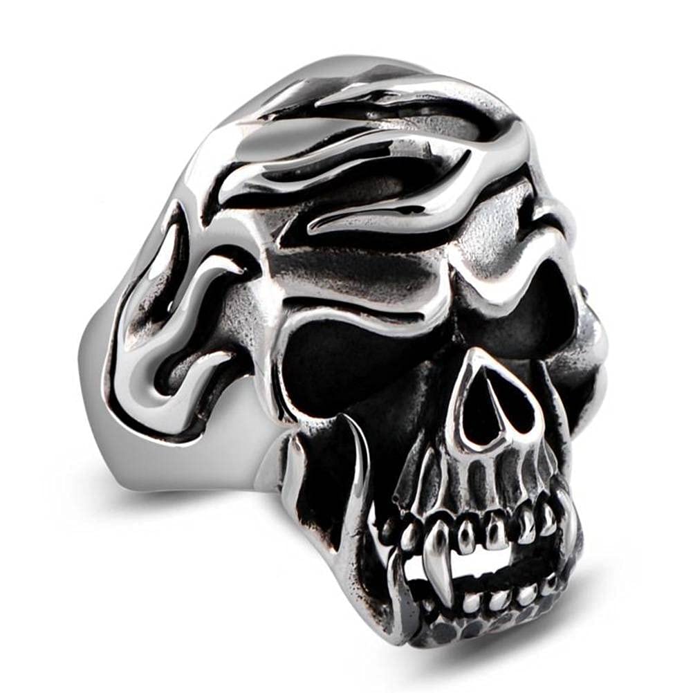 WEISHA WEISHA Anillo Retro de Plata de Ley 925, Anillo Retro de Plata Tailandesa con Calavera Dominante, Cabeza de Fuego, Nube, Dios Malvado, Anillo Masculino1, 61mm