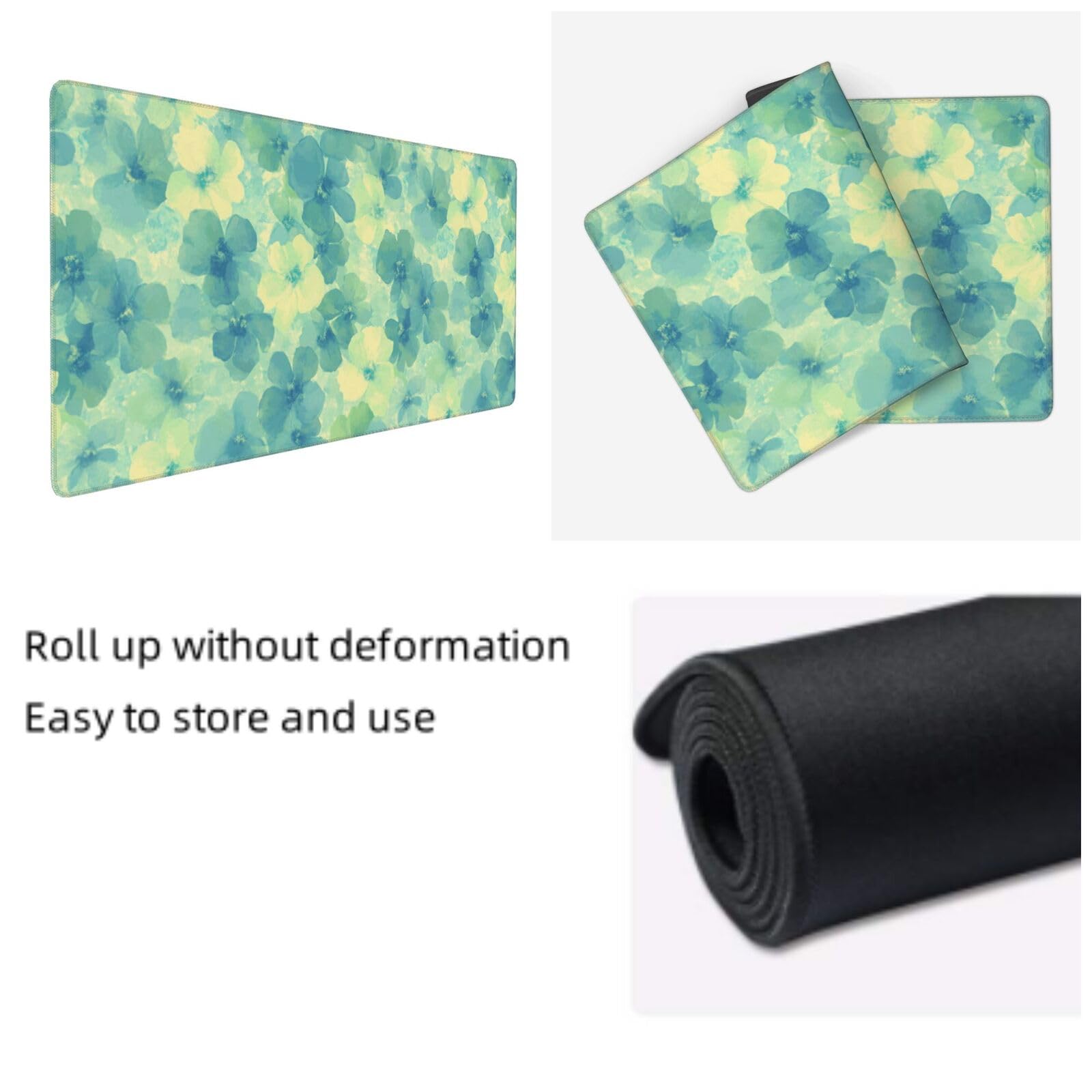 Tapis de Souris XXL 90 x 40 cm, Vert & Fleurs Tapis de Bureau G686