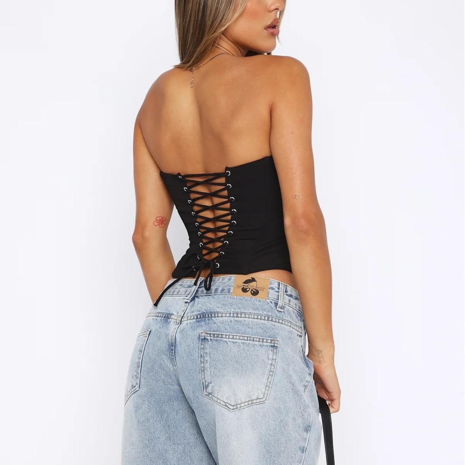 Women Y2K Corset Top Strapless Tie Back Tube Top Solid Color Boned Overbust Crop Top Vintage Clubwear - Image 6