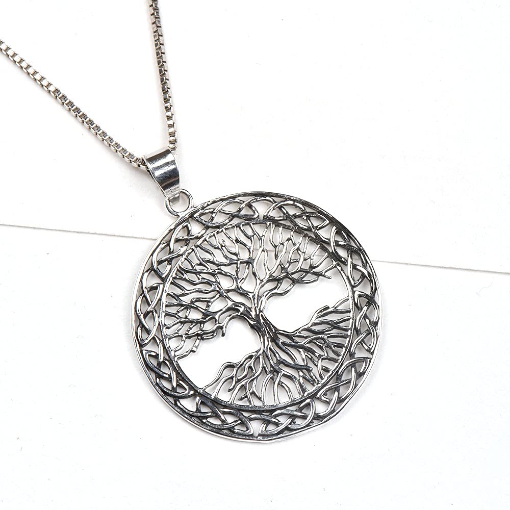 Indian-ShelfHandmade Vocalforlocal 92.5 Sterling Silver Pendent Tree Of Life With Branches And Roots With Celtic Knots Border (4.90 cm, Silver)