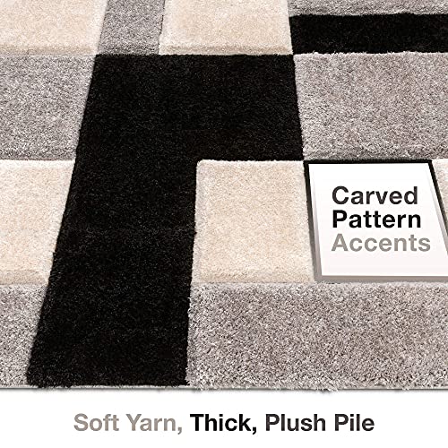 Image of Shaggy Rug for Bedroom Living Room 3X5 FEET Fluffy Plush Area Carpet with Non Slip Backing, Modern Cozy Floor Rug for Home Decor and Comfort (Black- Ivory)