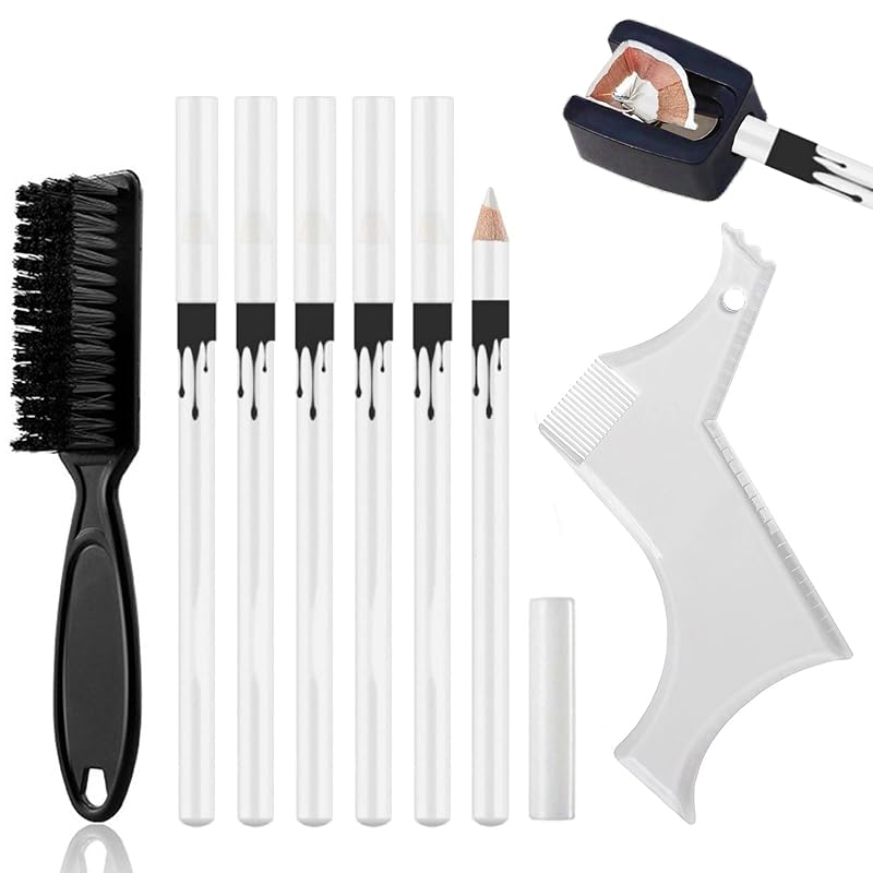 Kit de lápis branco para barbeiro CYRYLC para traçado de linhas do cabelo e barba, com 6 unidades