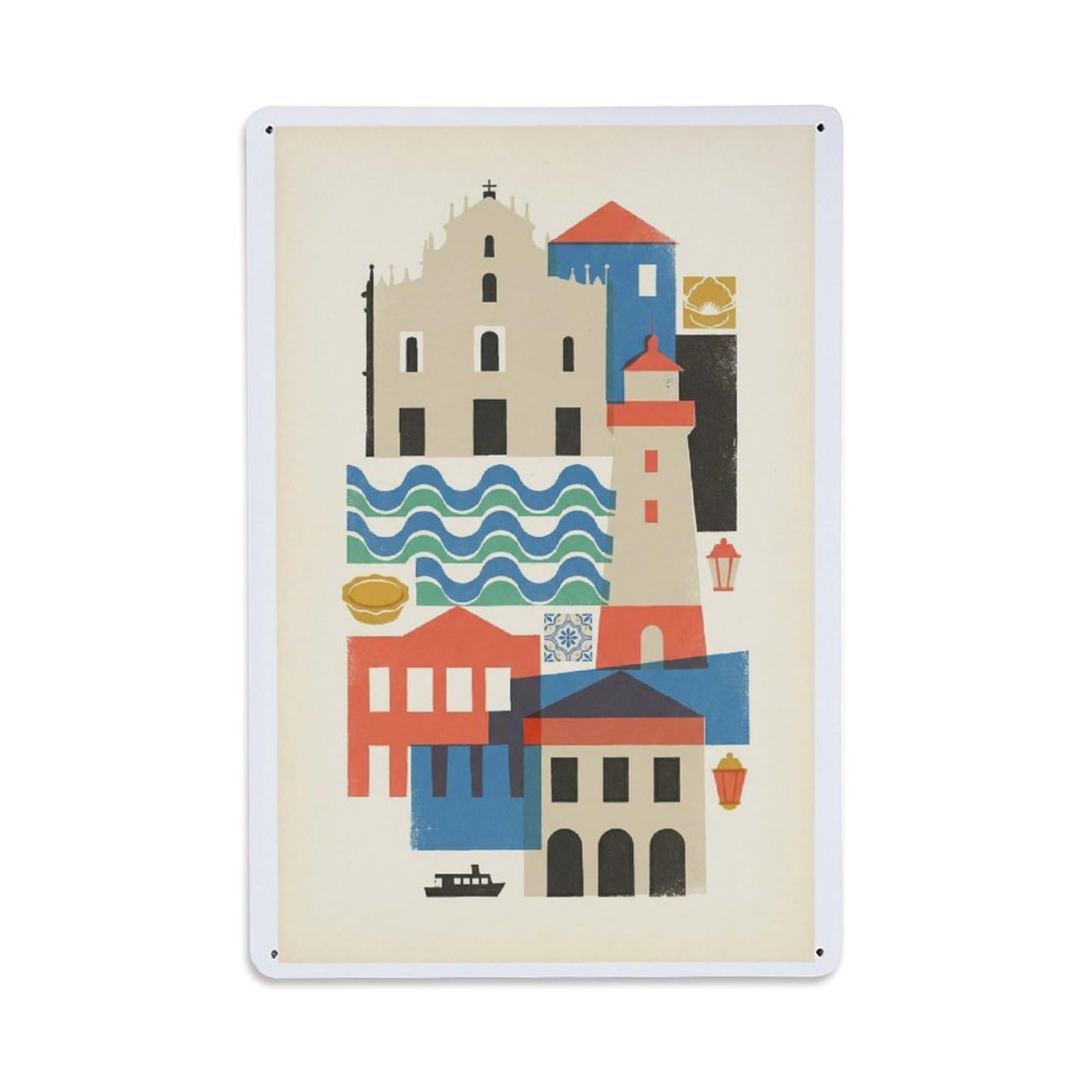 Okngb Style City Landmark Travel Macau Chinese Minimalist Cityscape Metal Tin Sign Plaque Wall Decor For Cafe, Man Cave, Club Bar, Office, Home Garden Round Metal Poster 8X12inch
