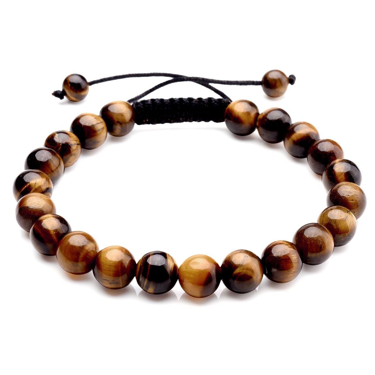 LYGBAOFUL Pulseras de cuentas elásticas de cristal de energía curativa con piedras preciosas de ojo de tigre amarillo natural de 8 mm, macramé hecho a mano ajustable para hombres y mujeres, regalos de