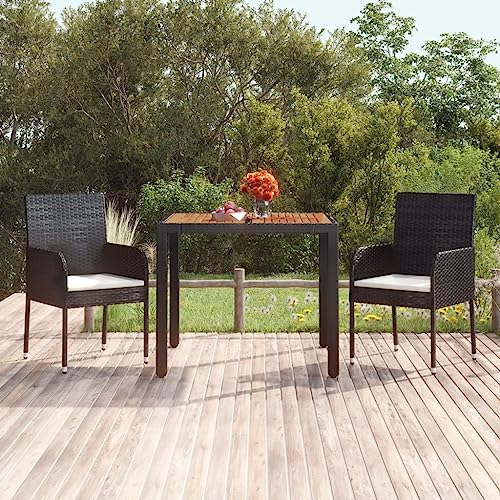 KCCKOM Patio Table with Wooden Top Black 35.4