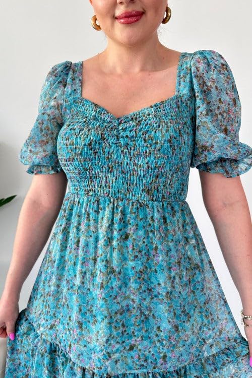 Image of Sheetal Associates Women's Floral Puff Sleeve High Waist A Line Flowy Long Dress