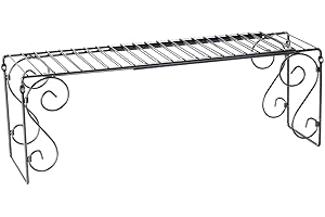 Black Metal Shelf with Expandable Scroll Design for Over-the-Sink Storage