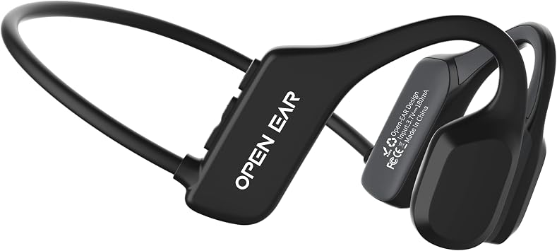 Bone Conduction Headphones, Open Ear Wireless Headphones with Microphone, Bluetooth 5.3, 6 Hours of Use Time, IPX5 and Sweat Resistant Sports Headphones for Outdoor, Workout, Cycling Black