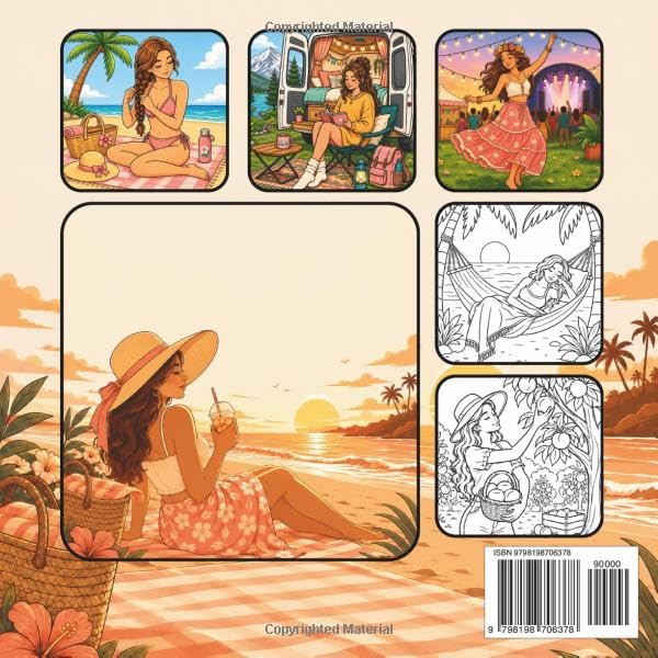 Summer Girl Moments Coloring Book: Cozy Beach Days, Sunset Vibes & Relaxing Aesthetic Scenes for Teens and Adults | 50 Bold & Easy Designs image 3
