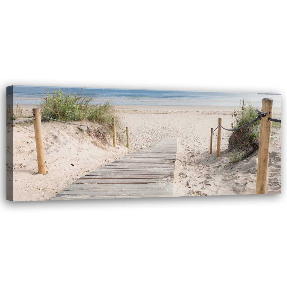 Feeby Impression sur Toile Intissé Eau Plage Vagues Mer 120x40 cm Tableau Moderne Déco Mural Salle De Séjour Baltique Nord Beige