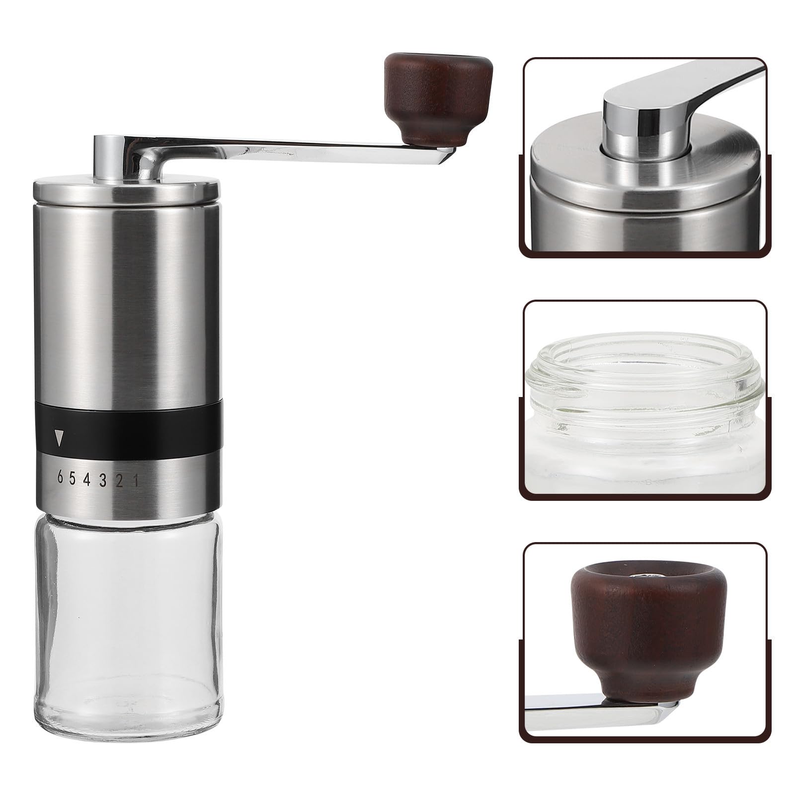 Homoyoyo Molino de Manivela Portátil, Moledor Manual de Café, Desmontable, Marrón, Abs, Cerámica, Vidrio y Acero Inoxidable, para Granos de Café, Campamento y Viaje