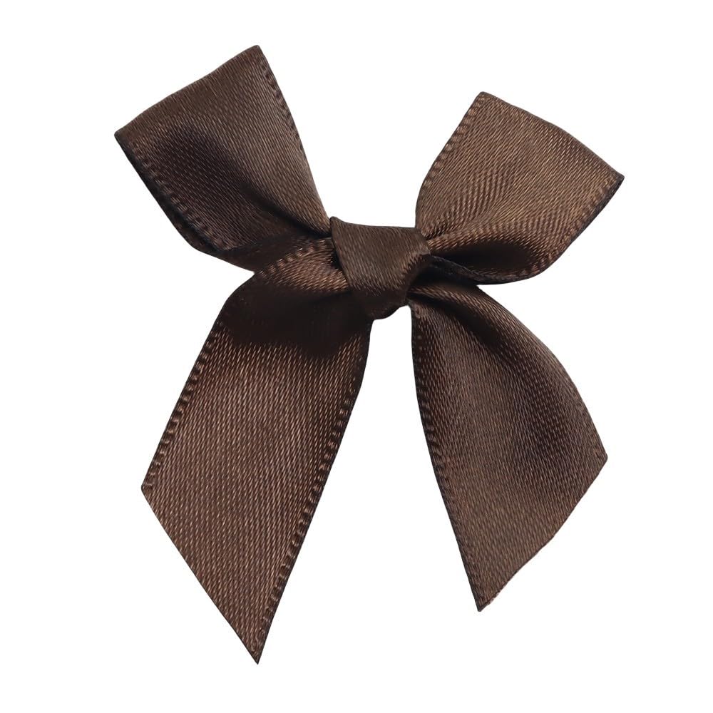SYSUII Pack of 25 Small Satin Ribbon Bows for Crafts 5 x 5 cm Small Decorative Bow for DIY Crafts Wedding Christmas Valentine's Day Decoration Card Making Dark Brown