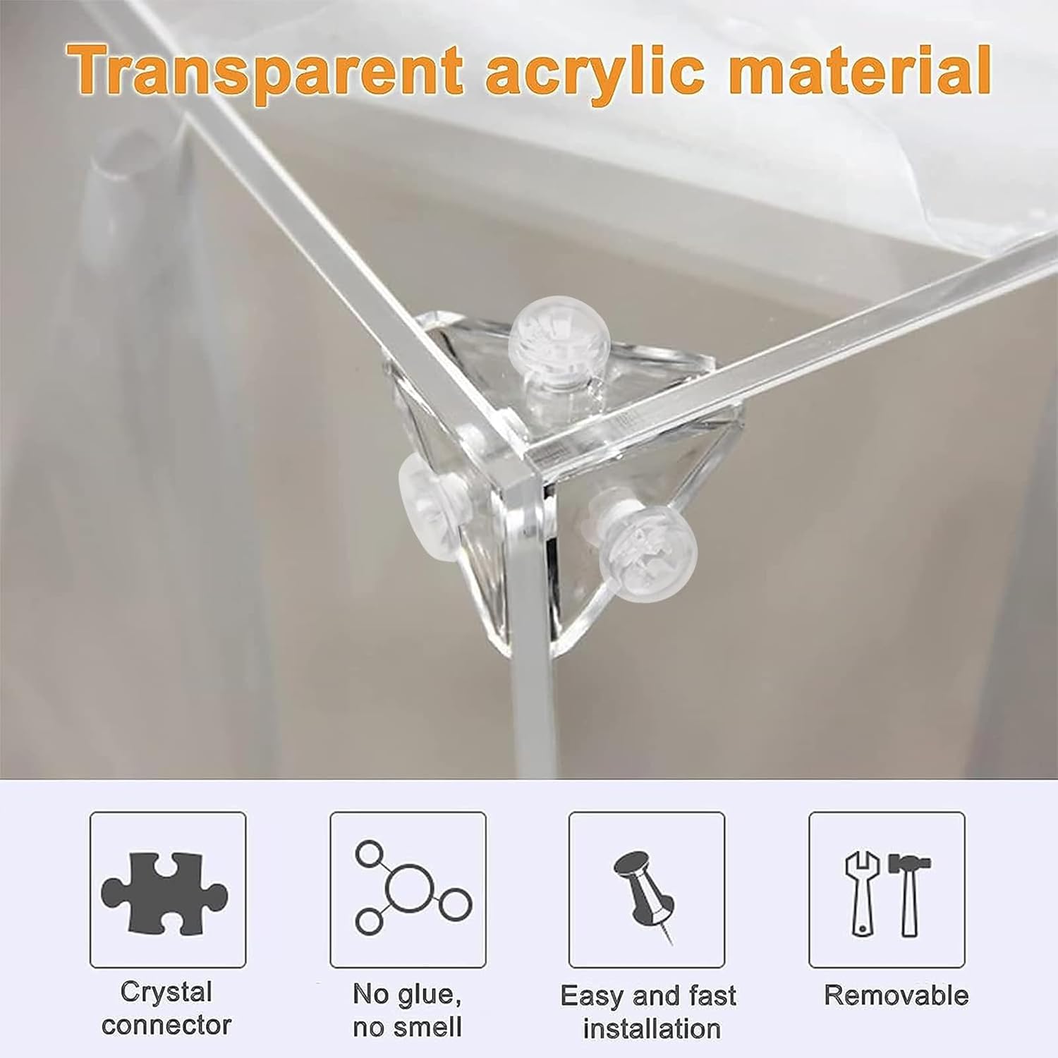 Morobor Acrylic Corner Bracket, Clear 3-Hole Right Angle Joint Brace Brackets and L-Shape Corner Bracket 90 Degree Support Shelf Corner Brace with Transparent Rivets for for DIY Display Box