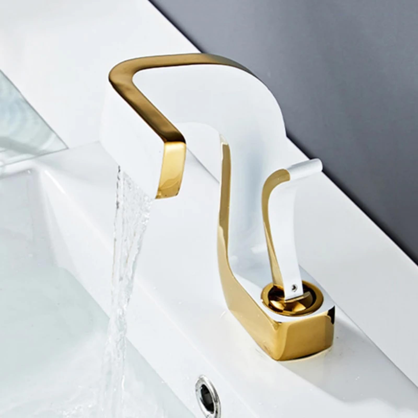 Rubinetti per Il Bagno Rubinetto per lavabo in Ottone Bianco e Oro Miscelatore per Acqua Calda e Fredda Rubinetti per lavabo Rubinetto per lavabo da Montare sul Piano