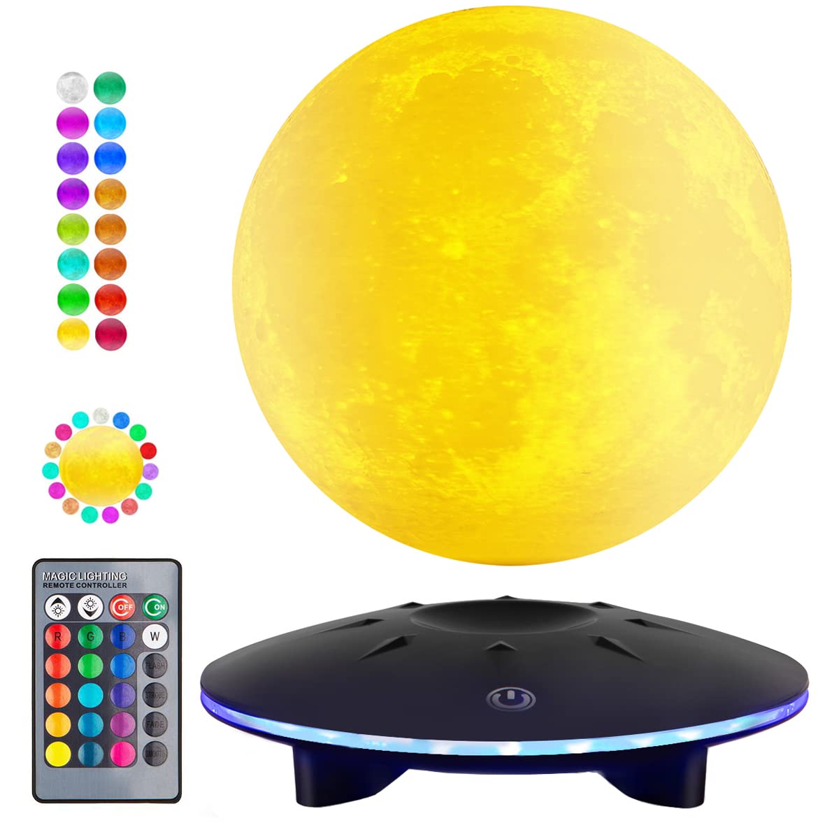 exekoml Magnetic Floating Moon Lamp, 16 Colors Moon Light Levitating Spinning 3D Printing Moon LED Night Lights Home Office Room Desk Decorative Lamps