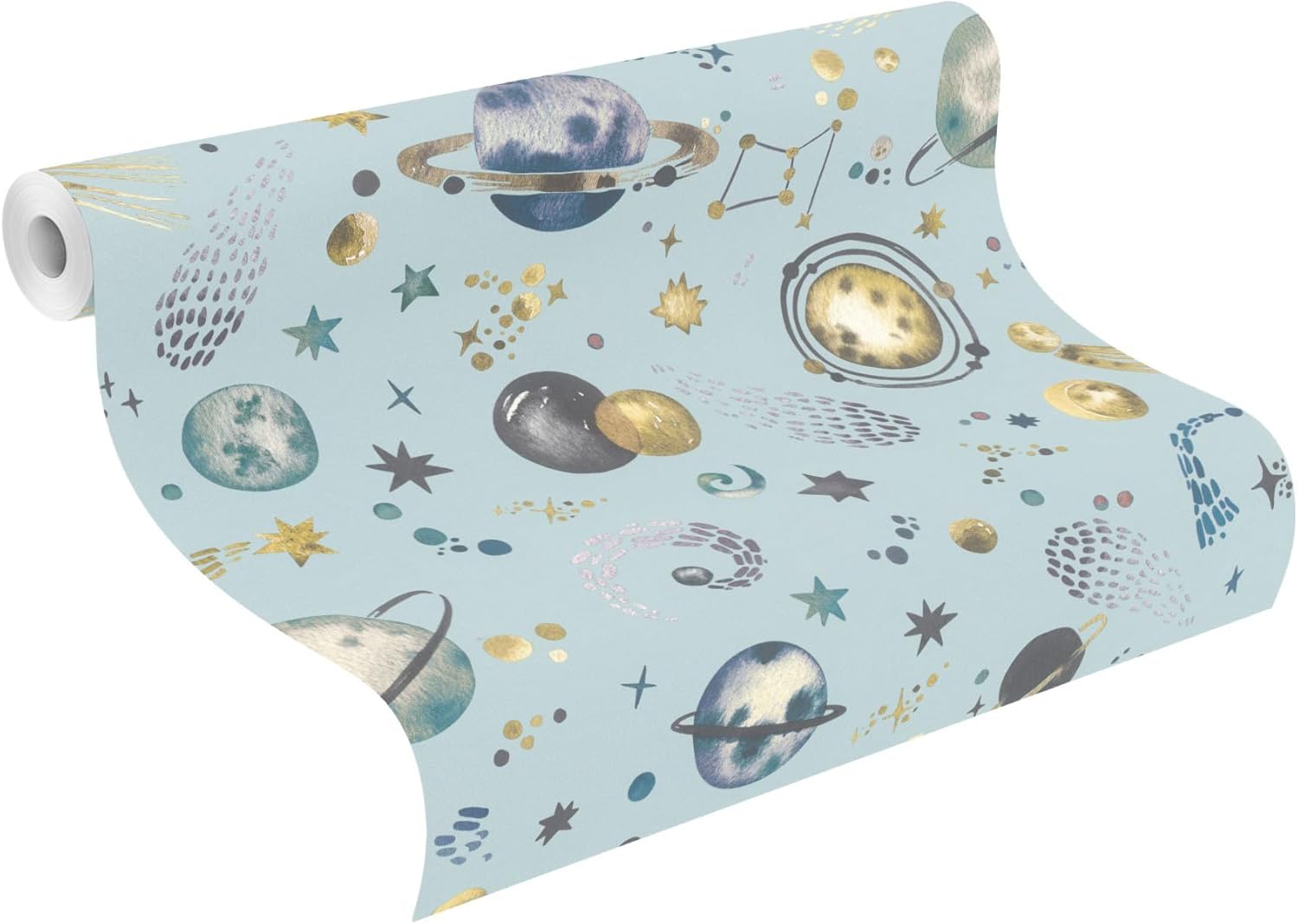 Rasch Wallpaper 300949 Non-Woven Wallpaper with Space Motif and Planets 10.05 m x 0.53 m (L x W)