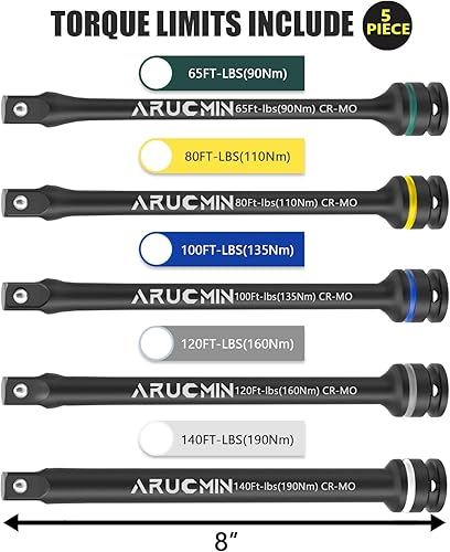 Miniatura 5 de ARUCMIN Juego de barra de extensión de limitación de par de accionamiento de 12 pulgada, juego de 5 piezas con varillas de torque de 8 pulgadas