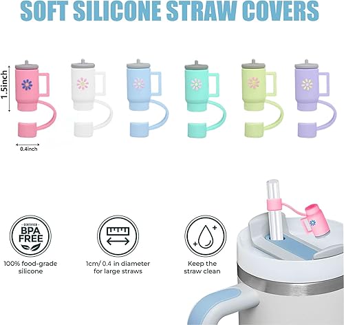 Miniatura 4 de GLBEAR 6 tapas de popote para copa Stanley, cubierta de popote de silicona compatible con vaso Stanley de 30 y 40 onzas con asa, tapa de 0.394 in