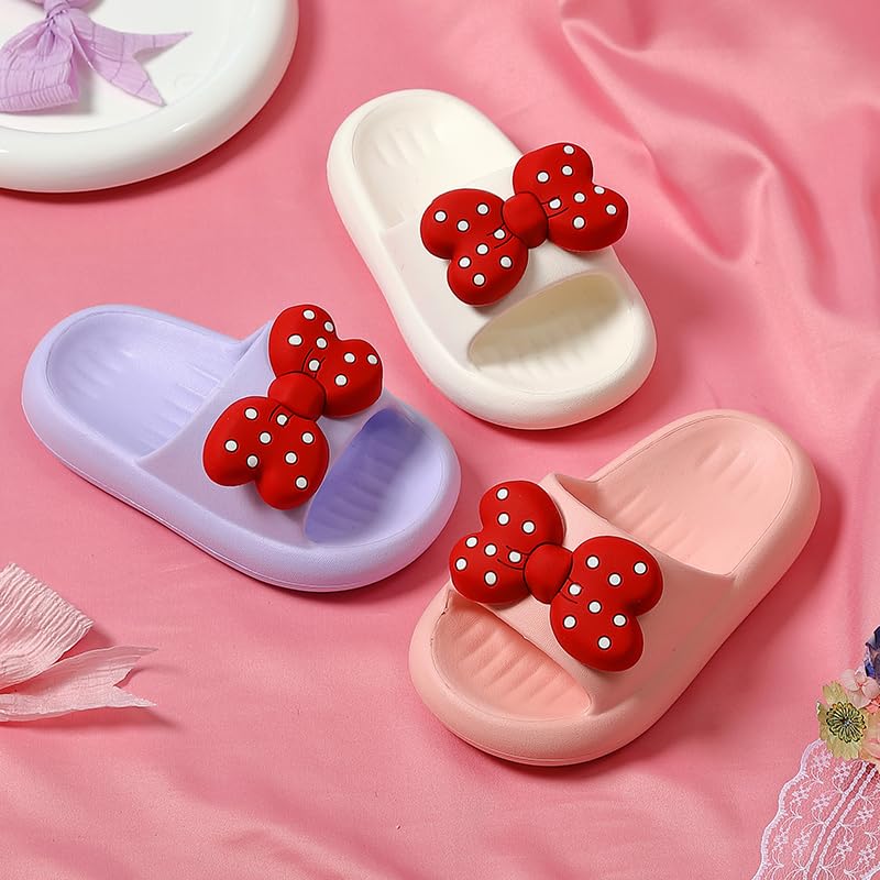 Image of Girls Cloud Bow Slide & Shower Slippers - Non-Slip Slip-On Kids Beach Pool Indoor Outdoor Shoes