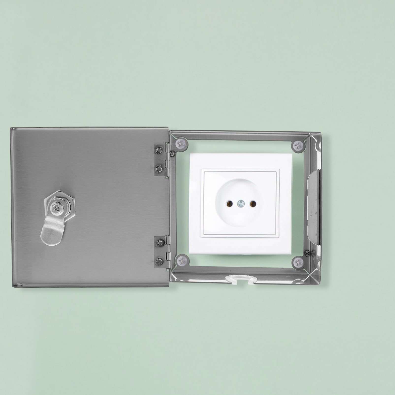 SOLUSTRE Edelstahl Steckdosenschutz für Elektrofahrzeuge und Schalter Wetterfest und Diebstahlsicher Geeignet für Büros und Verschiedene Standorte Silberfarbene Spritzschutzabdeckung