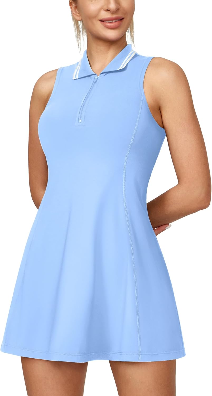 Ewedoos Golf Dresses for Women Athletic Dress with Shorts Underneath and Bra 3 Pockets Tennis Dresses for Workout Active