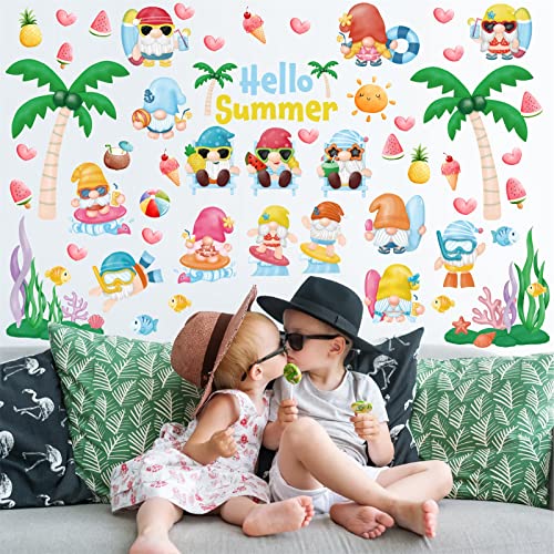 Summer Wall Decals Cartoon Palm Tree Wall Decals Peel And Stick Beach Wall Sticker Tropical Coconut Tree Stickers Hawaii Themed Party Decorations Gnome Decal For Baby Kids Bedroom Nursery Window Decor #TOP5