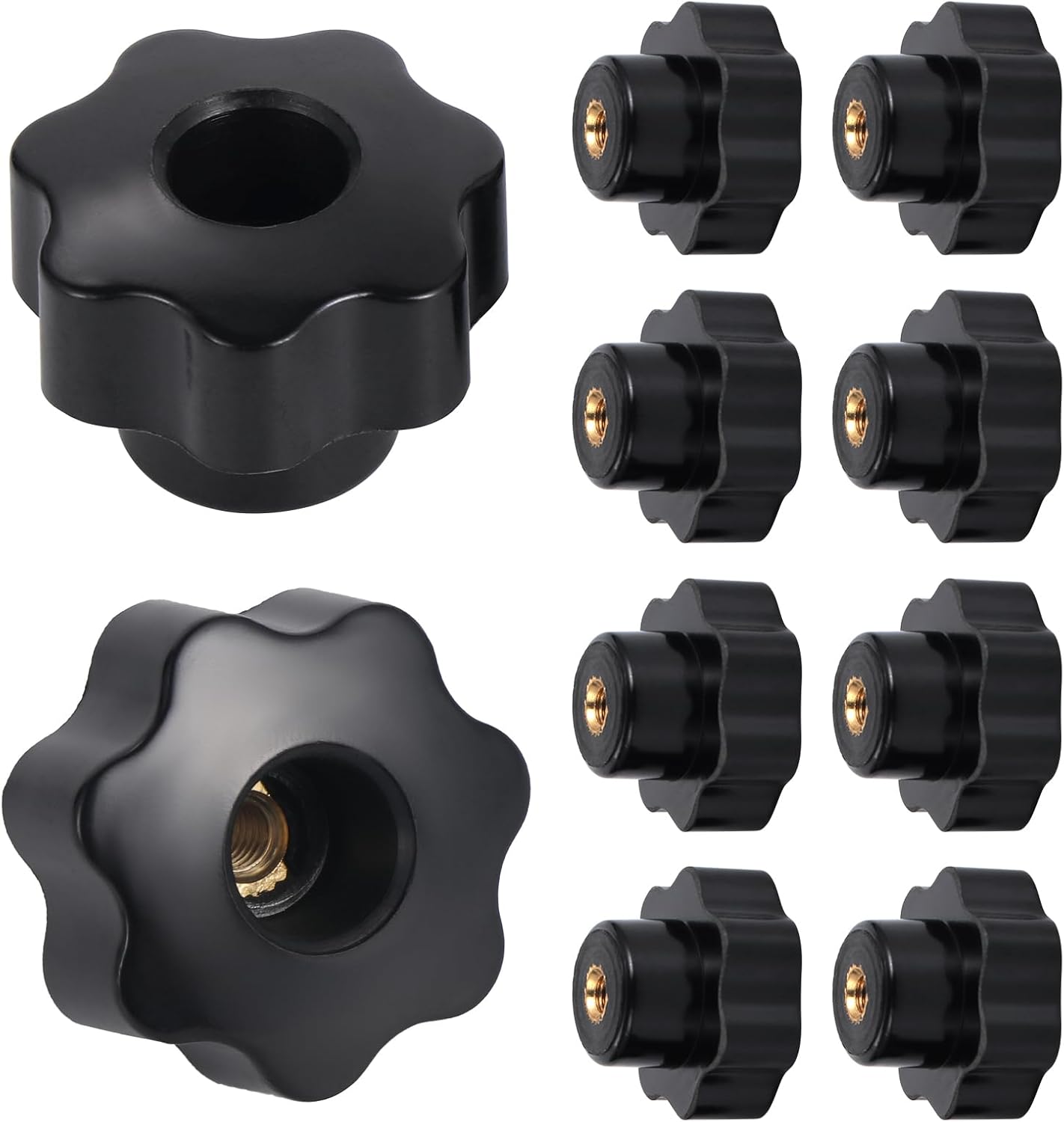 5x Boutons De Serrage En Plastique Et Métal M10 X 58mm – Tête étoile, Noir