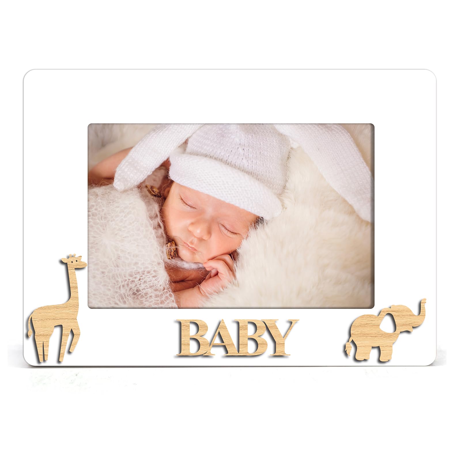 OXEDP Baby Memories Picture Frame, Yellow Walnut Giraffe Elephant Baby Picture Frame, Gifts for Couple, Parents, grandparents, infants,Babies-XK45