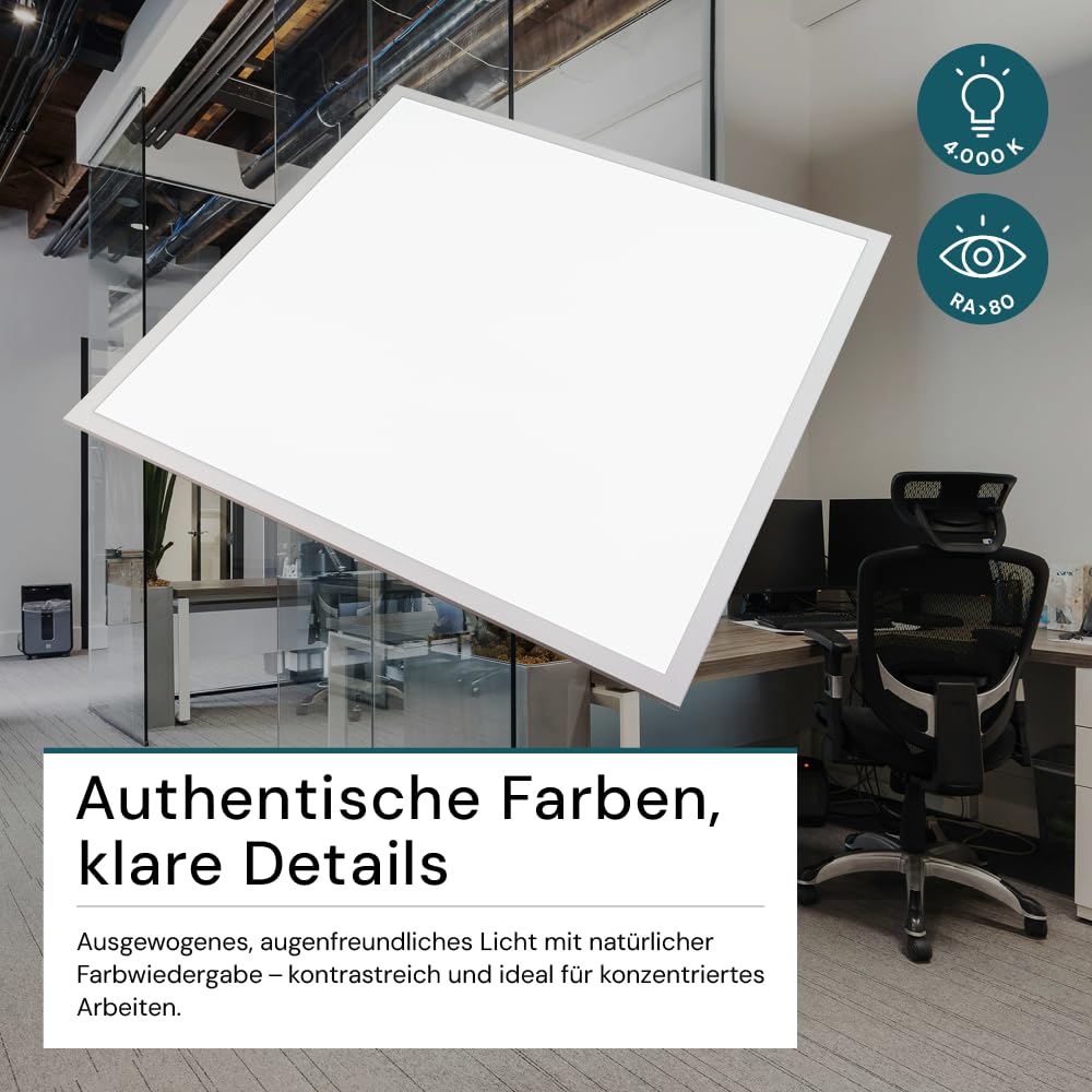 LED Panel 62x62cm 3600lm 4000K 36W Rasterleuchte Einlegeleuchte Büroleuchte inkl. Trafo 6 Stück
