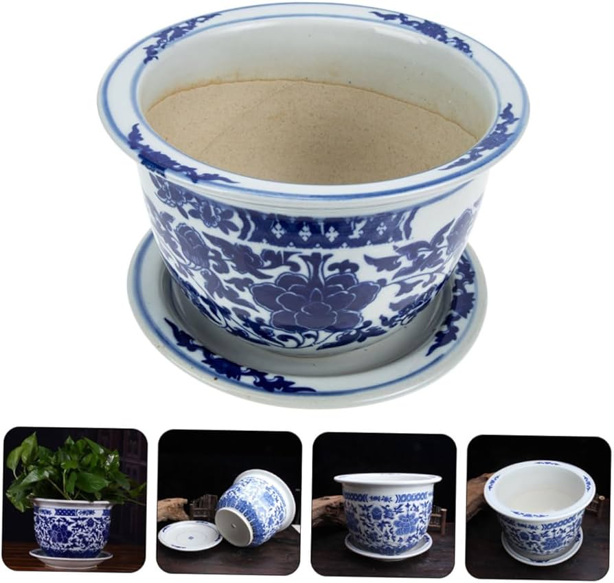 青と白の陶器製蘭鉢 Amazon.co.jp: 青と白の磁器 蘭プランター 植木鉢 受け皿付き 屋内用