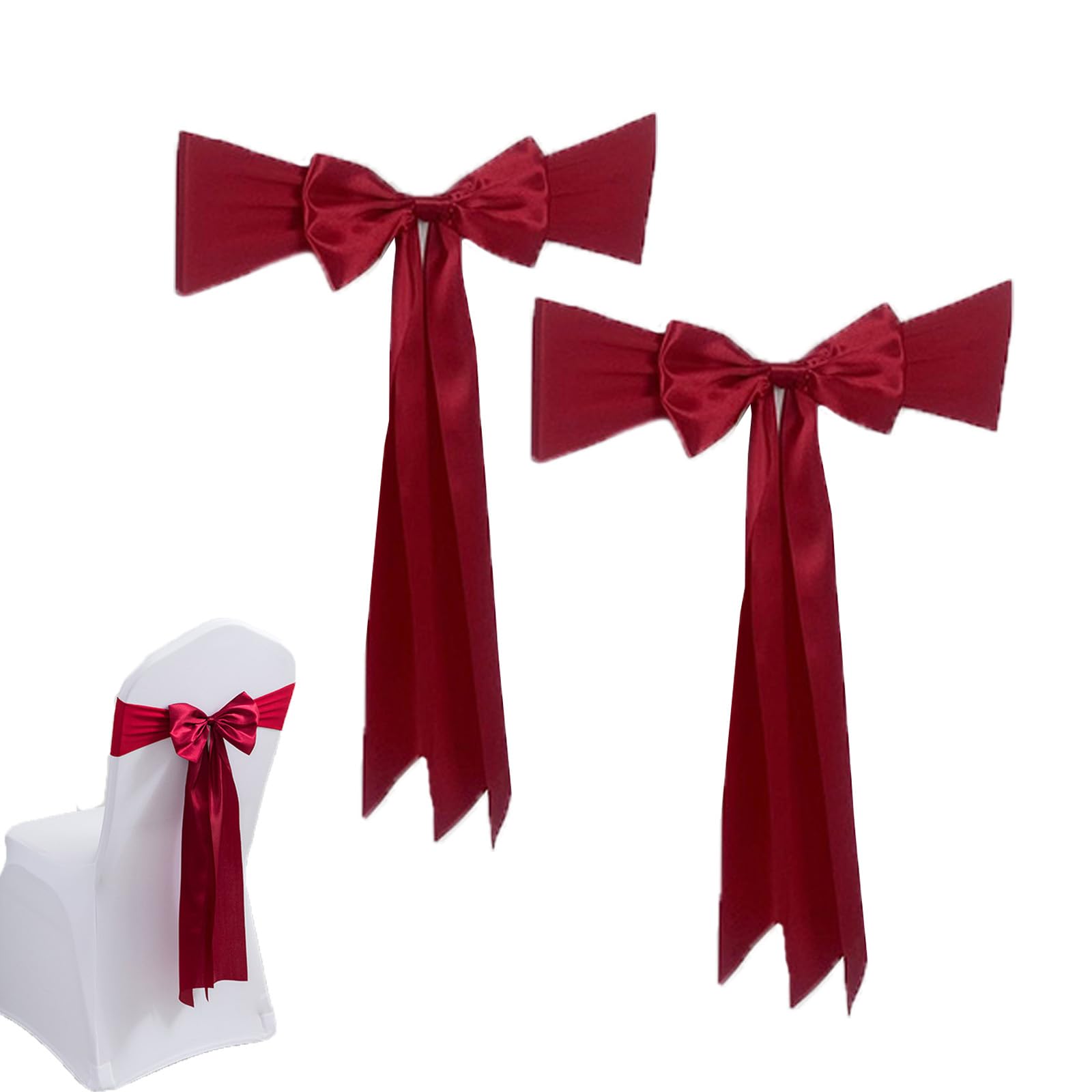 ZEID 2Pcs Burgundy Chair Sashes Christmas Red Chair Bows for Chairs, Elastic Burgundy Sashes Chairs Bows for Christmas Banquet Home Wedding Events Holiday Event Decor Banquets Party (A)