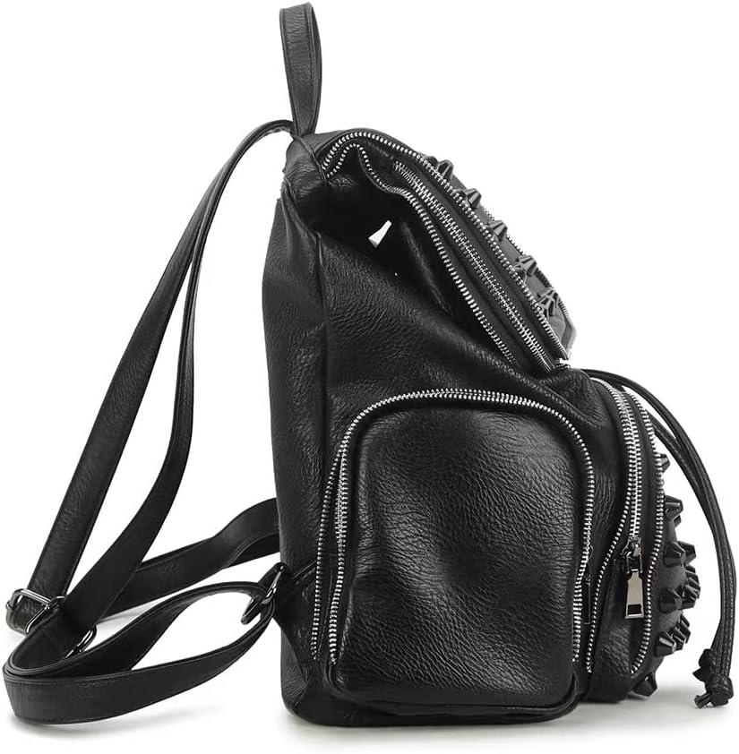 Chikencall Big Studded Backpack Black Gothic Rucksack Drawstring Punk Daypack Travel Rivet Shoulder Purse