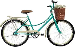 Bicicleta Retrô Vintage Aro 26 Cesta Feminina Verde Anis.