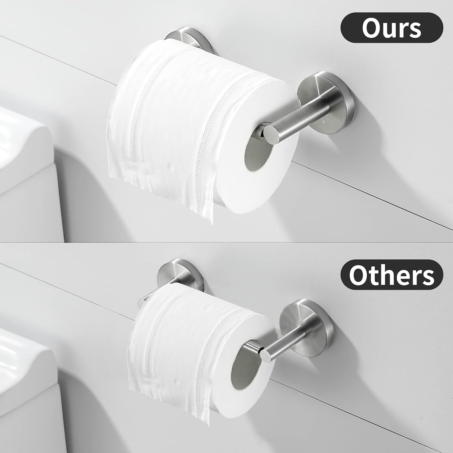 Brushed Nickel Toilet Paper Holder Towel Ring, Hand Towel Holder and Toilet Roll Holder Double Post Pivoting Bathroom Accessories Wall Mounted Bathroom Hardware Set Stainless Steel, 2 Pieces