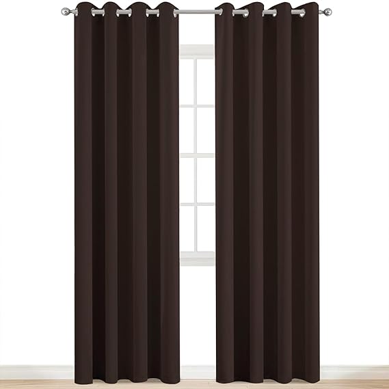 Yakamok 2 Panels Thermal Insulated Grommet Light Blocking Blackout Curtains with 2 Ties for Bedroom/Living Room (52Wx84L, Chocolate Brown)