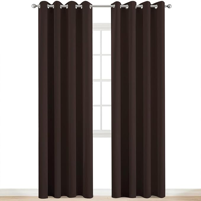 Yakamok 2 Panels Thermal Insulated Grommet Light Blocking Blackout Curtains with 2 Ties for Bedroom/Living Room (52Wx84L, Chocolate Brown)