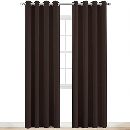 Yakamok 2 Panels Thermal Insulated Grommet Light Blocking Blackout Curtains with 2 Ties for Bedroom/Living Room (52Wx84L, Chocolate Brown)