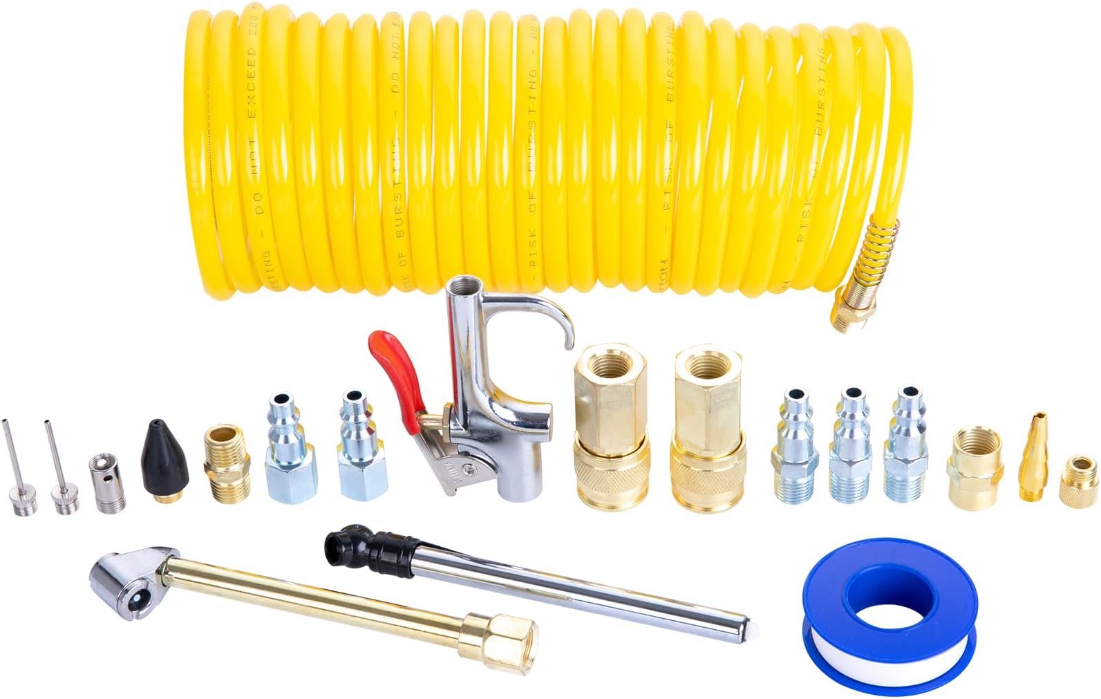 20-Piece Air Compressor Accessory Kit, Includes Recoil Hose, Tire Inflator, Blow Gun, Brass Quick-Connect Fittings, and More