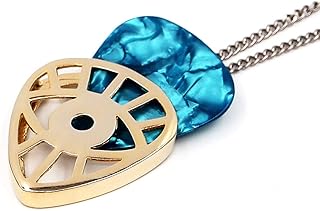 PICKRING Eye Shaped Guitar Pick Holder Necklace for Guitarists/guitar picks keeper storage pendant necklace stainless steel music lovers musicians gifts (Gold)